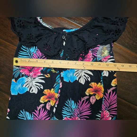 Justice Girls Tropical Ruffle Neck Tank Blouse Large - Picture 4 of 7